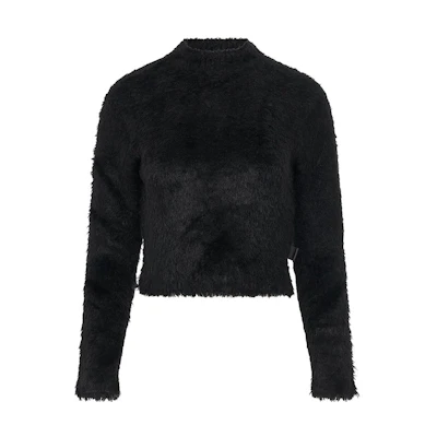 (Women) LOEWE FW22 Black Solid Color Crewneck Wool Sweater S540Y14KBD-1100