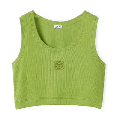 (Women) LOEWE FW22 Green Knit Tank Top with Solid Logo Embroidery. S359Y23X25-6905