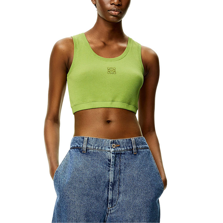 Shop (W) LOEWE FW22 Top Verde de Punto con Bordado de Logo. S359Y23X25-6905