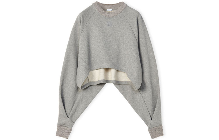 (Women) LOEWE FW22  Grey Batwing Sleeve Crewneck Pullover Sweatshirt. S359Y24X13-1440