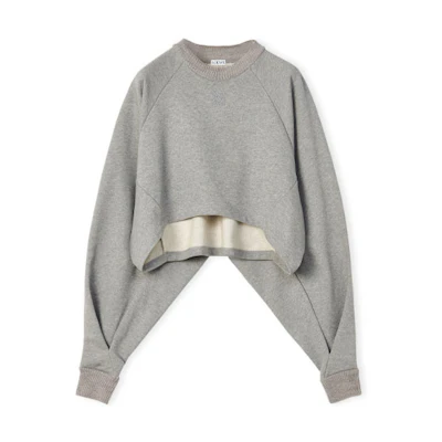 (Women) LOEWE FW22 Grey Batwing Sleeve Crewneck Pullover Sweatshirt. S359Y24X13-1440