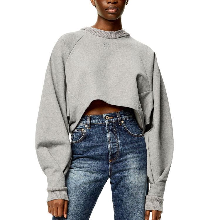 Shop (W) LOEWE FW22 Kelabu Batwing Sleeve Crewneck Pullover Sweatshirt. S359Y24X13-1440