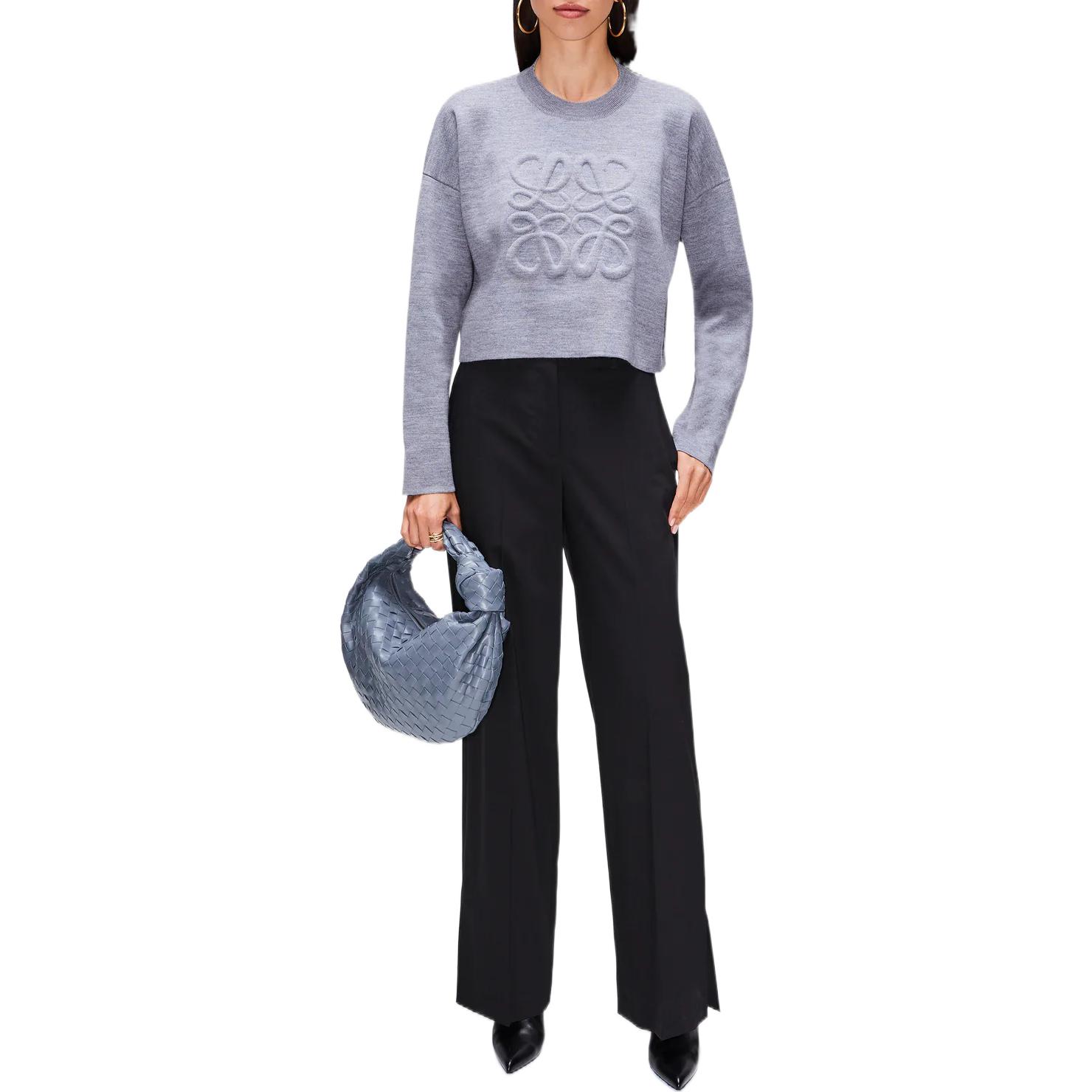 Lookbook (W) 로에베 FW22 하이웨이스트 와이드레그 블랙 캐주얼 팬츠. S540Y04XBM-1100