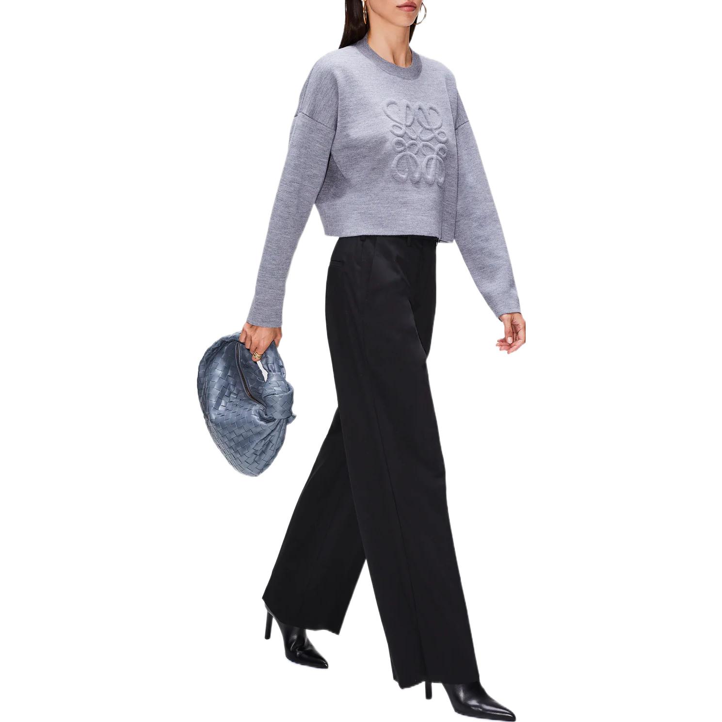 Purchase (W) 로에베 FW22 하이웨이스트 와이드레그 블랙 캐주얼 팬츠. S540Y04XBM-1100