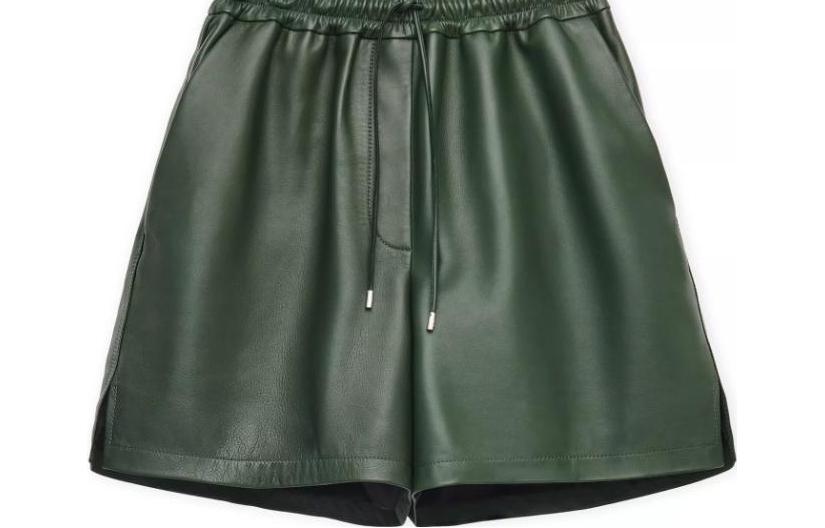 (Women) LOEWE FW22  Solid Color Leather Lace-Up Shorts Green S540Y20L47-4360