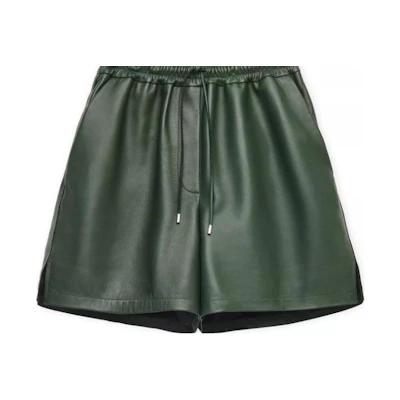 (Women) LOEWE FW22 Solid Color Leather Lace-Up Shorts Green S540Y20L47-4360