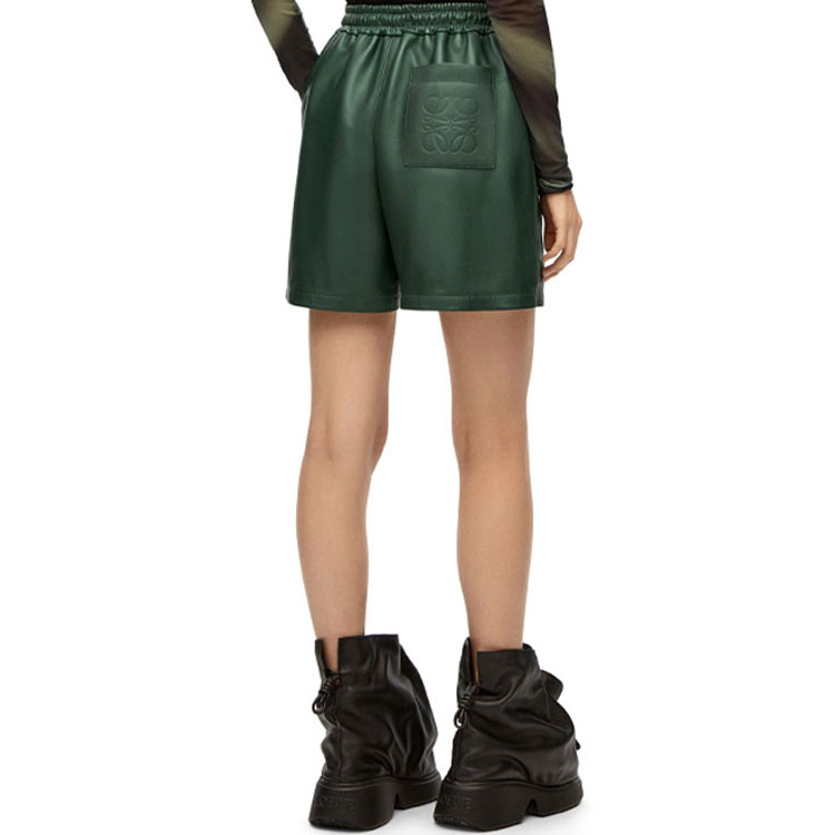 Purchase (Women) LOEWE FW22  Solid Color Leather Lace-Up Shorts Green S540Y20L47-4360