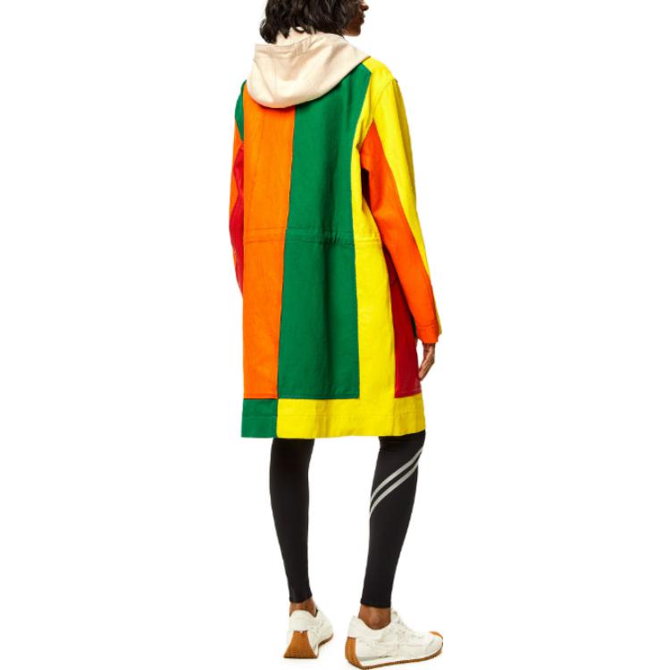 Shop (W) LOEWE FW22 Jaket Parka Denim Berlapis Kontras Warna Beige. S359Y01X43-2423