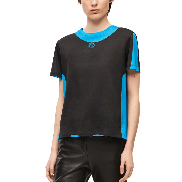 Shop (W) LOEWE FW23 黑色拼接圖案印花短袖T恤 S359Y22X45-1105