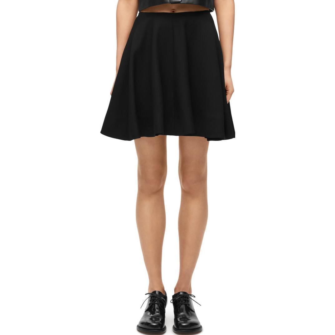 Shop (W) ロエベ FW23 ブラック ソリッド ミッドライズ ウール カジュアルスカート S540Y08XA5-1100