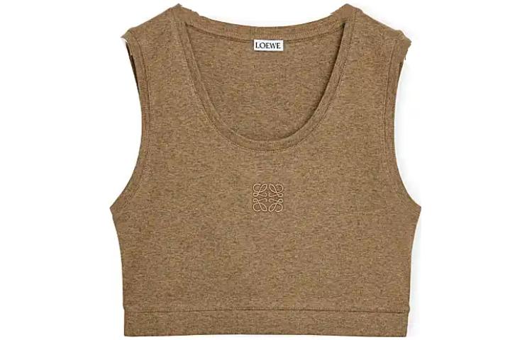 (Women) LOEWE FW23  Brown Cropped Tank Top with Solid Color Logo Embroidery. S359Y23X61-8029