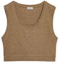 (Women) LOEWE FW23 Brown Cropped Tank Top with Solid Color Logo Embroidery. S359Y23X61-8029 (Women) LOEWE FW23 Brown Cropped Tank Top with Solid Color Logo Embroidery. S359Y23X61-8029