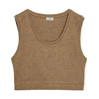 (Women) LOEWE FW23 Brown Cropped Tank Top with Solid Color Logo Embroidery. S359Y23X61-8029