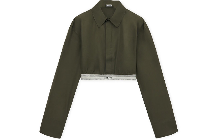 (Women) LOEWE FW23  Colorblock Short Long-Sleeve Shirt in Dark Olive Green S359Y05XAX-4153