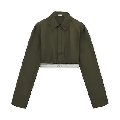 (Women) LOEWE FW23 Colorblock Short Long-Sleeve Shirt in Dark Olive Green S359Y05XAX-4153