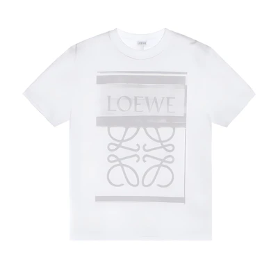 (Women) LOEWE FW23 Graphic Logo Print White Relaxed Fit Short Sleeve T-Shirt. S359Y22X44-2116