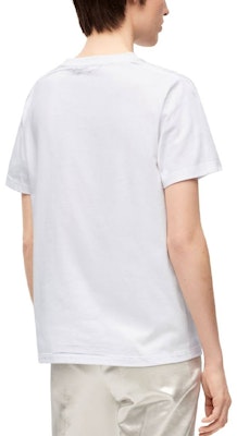 (Women) LOEWE FW23 Graphic Logo Print White Relaxed Fit Short Sleeve T-Shirt. S359Y22X44-2116 Details for (Women) LOEWE FW23 Graphic Logo Print White Relaxed Fit Short Sleeve T-Shirt. S359Y22X44-2116