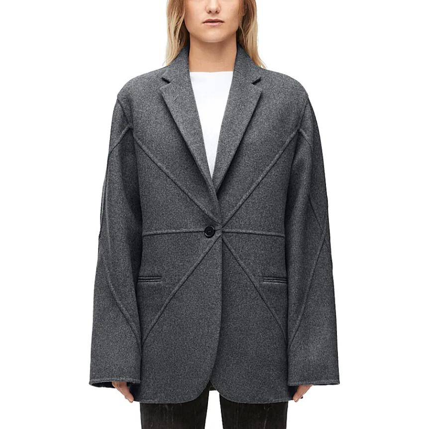 Shop (W) 로에베 FW23 그레이 싱글버튼 루즈핏 롱슬리브 코트. S540Y03X89