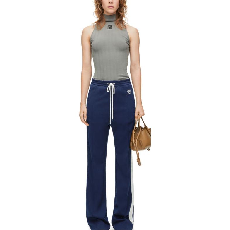 Lookbook (Women) LOEWE FW23  Knit Jogger Pants Blue with Logo Embroidery and Striped Design S359Y27X60-5510