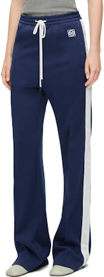 (Women) LOEWE FW23 Knit Jogger Pants Blue with Logo Embroidery and Striped Design S359Y27X60-5510 Purchase (Women) LOEWE FW23 Knit Jogger Pants Blue with Logo Embroidery and Striped Design S359Y27X60-5510