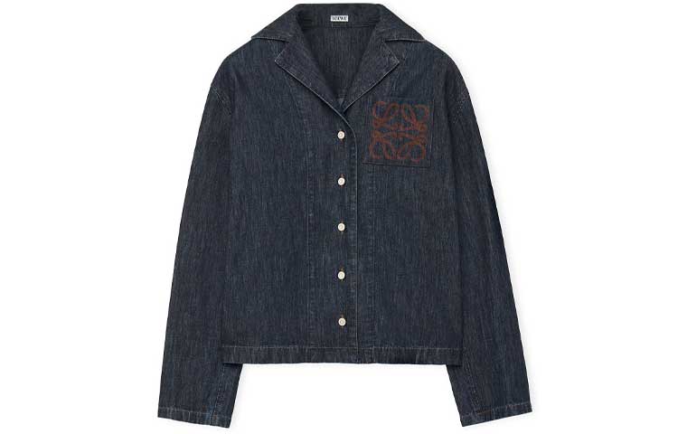 (Women) LOEWE FW23  Solid Color Logo Embroidered Long Sleeve Shirt Indigo. S359Y13X52-5820