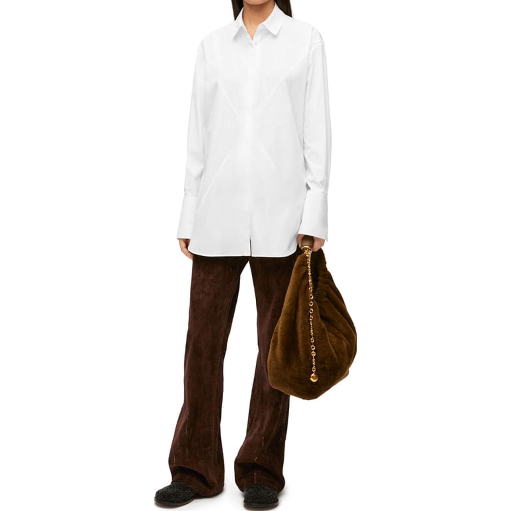 Lookbook (W) LOEWE FW23 Kemeja Lengan Panjang Lipat Padat - Putih S540Y05X60-2090