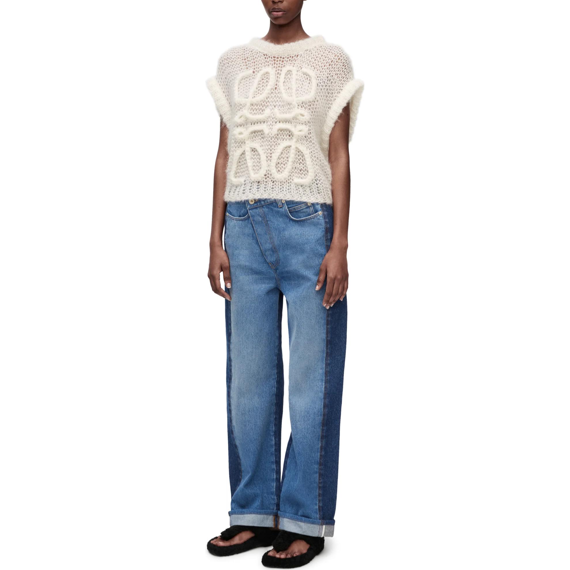 Shop (W) LOEWE FW23 Chaleco Casual Blanco sin Mangas con Bordado Gráfico. S359Y14KD9-1950