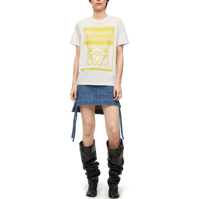 Lookbook (W) LOEWE FW23 Baju-T Leher Bujur Grafik Logo Putih Lengan Pendek. S359Y22X44-2108
