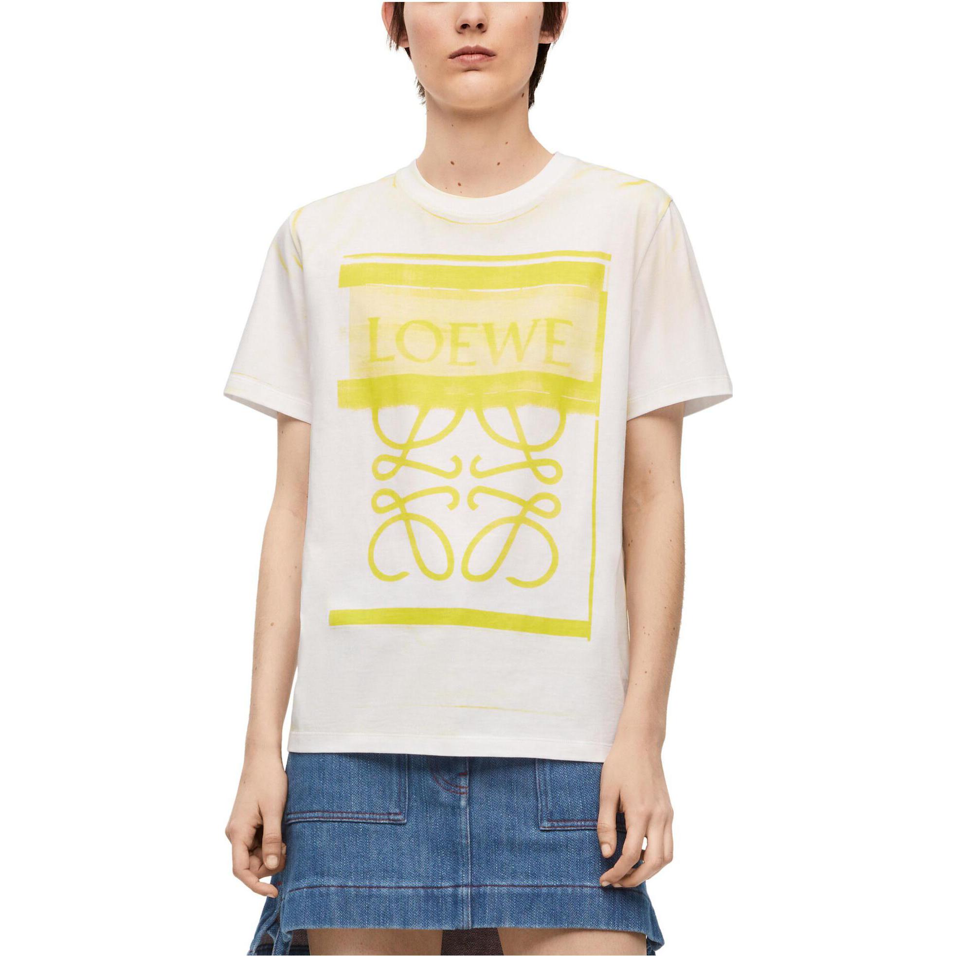 Shop (W) LOEWE FW23 Baju-T Leher Bujur Grafik Logo Putih Lengan Pendek. S359Y22X44-2108