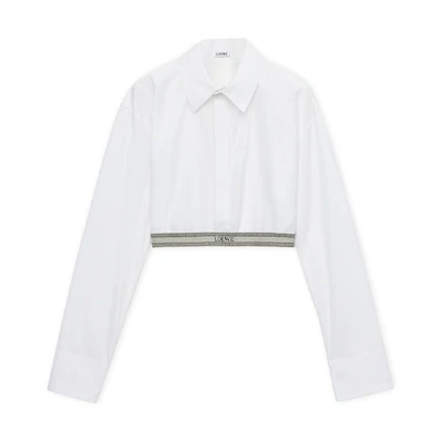 (Women) LOEWE FW23 White Letter Print Long Sleeve Shirt with Collar. S359Y05XAX-2090