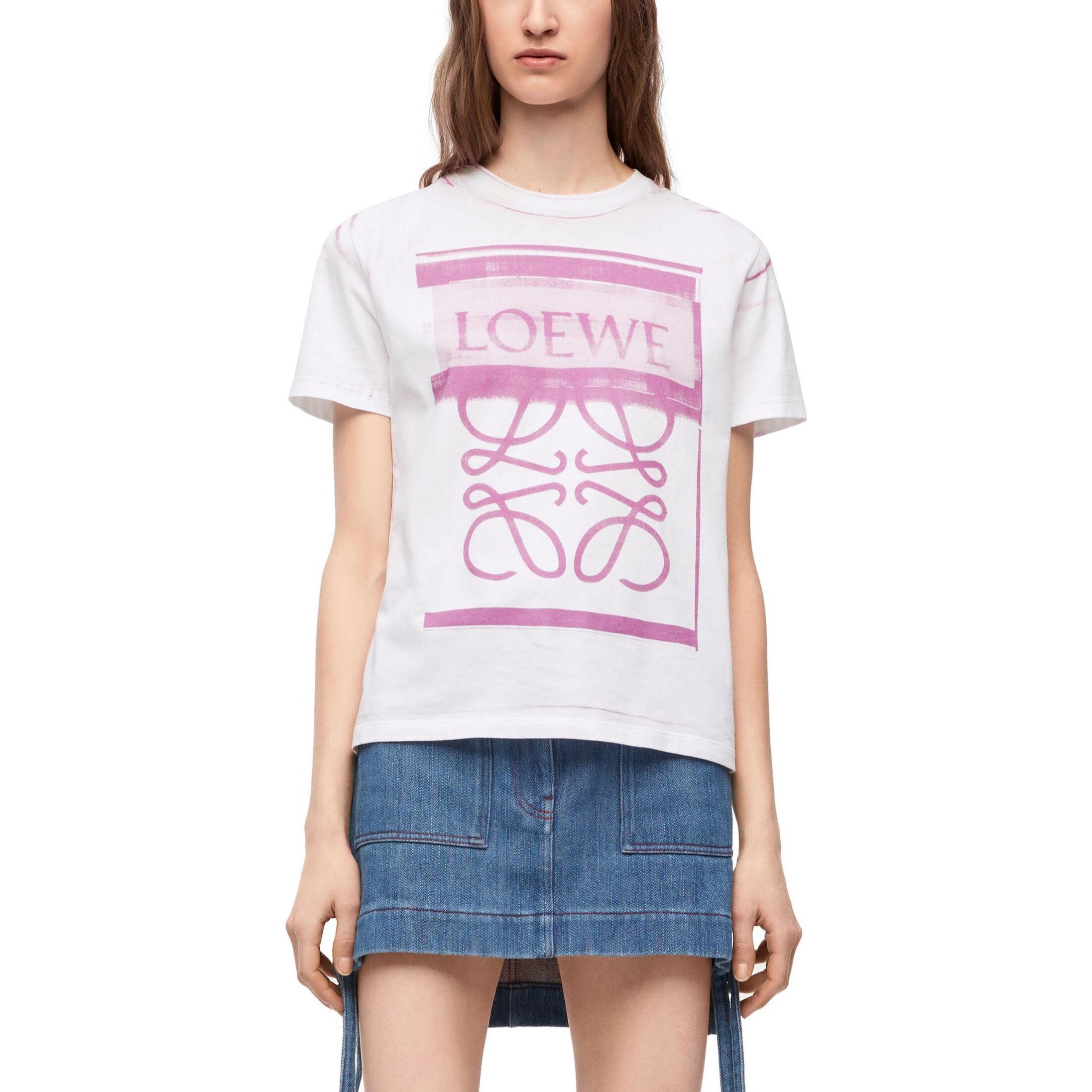 Shop (W) LOEWE FW23 Baju-T Putih Oversized Cetak Grafik Logo. S359Y22X44-6071