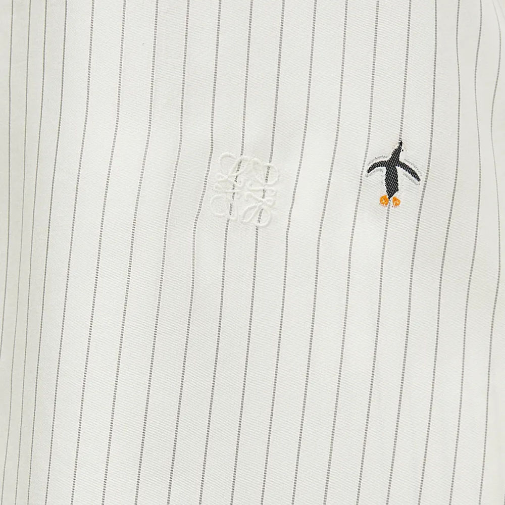 Details for (W) LOEWE FW23 Baju Putih Jalur Lengan Panjang dengan Sulaman Penguin S359Y05XB1-6673