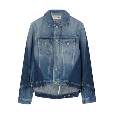 (Women) LOEWE FW23 Solid Color Button-Up Asymmetric Denim Jacket Blue S359Y50X34-8798
