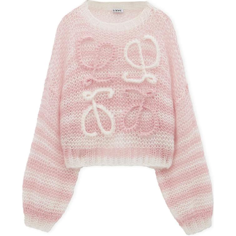 (Women) LOEWE FW24  Pink Logo Jacquard Knit Sweater - Crewneck, Long Sleeve. S359Y14KCS-2102