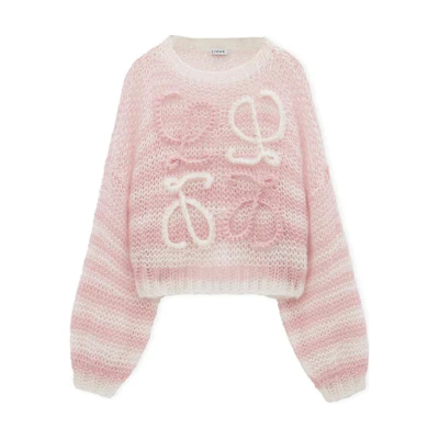 (Women) LOEWE FW24 Pink Logo Jacquard Knit Sweater - Crewneck, Long Sleeve. S359Y14KCS-2102