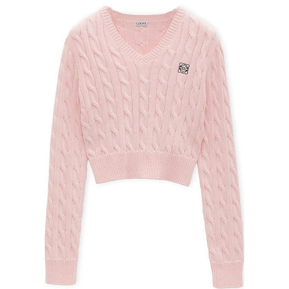 (Women) LOEWE FW24 Baby Pink  V-Neck Embroidered Logo Knit Cardigan. S359Y14KFG-7080