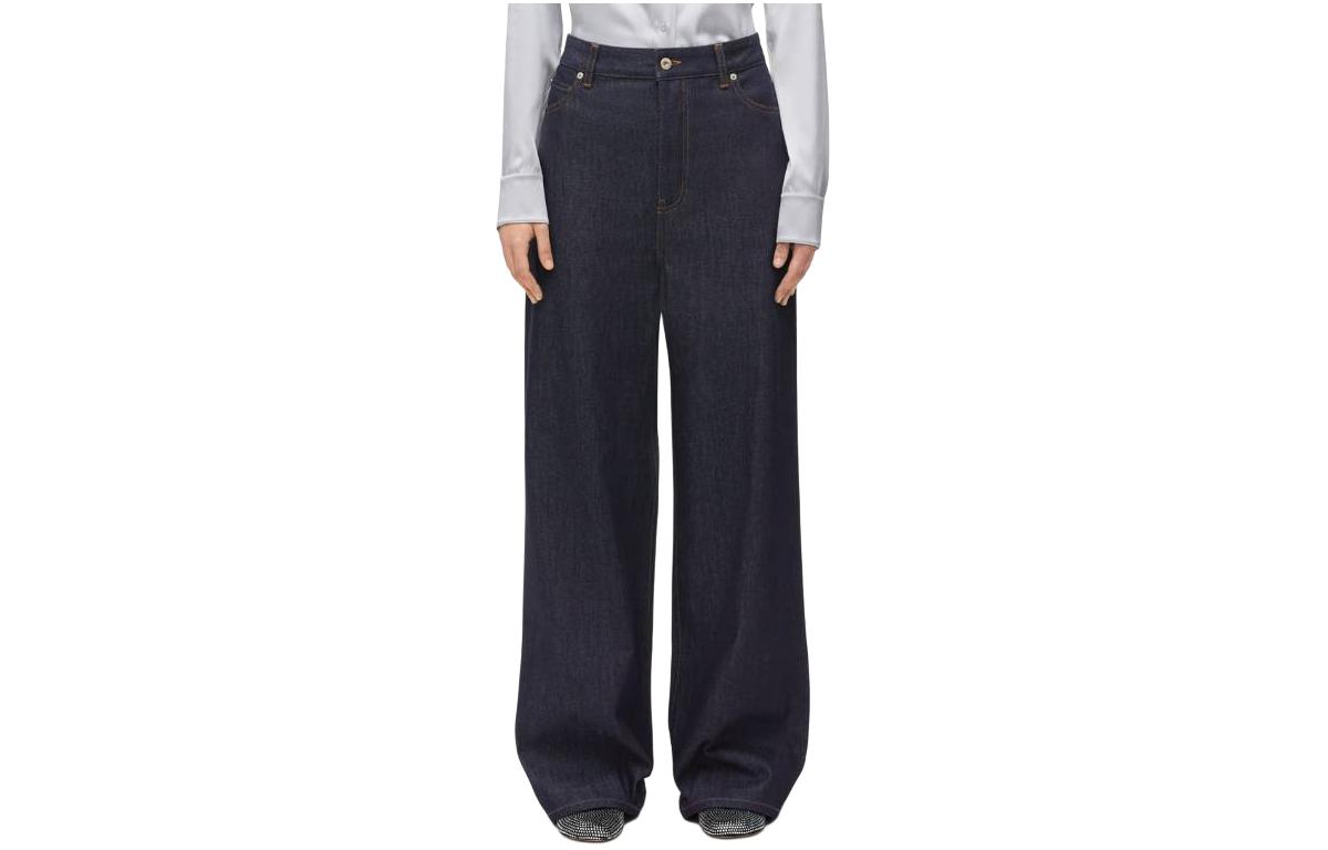 Order (W) ロエベ ハイウエスト ワイドレッグ ジーンズ レディース ダークブルー デニム S540Y11X64-2834