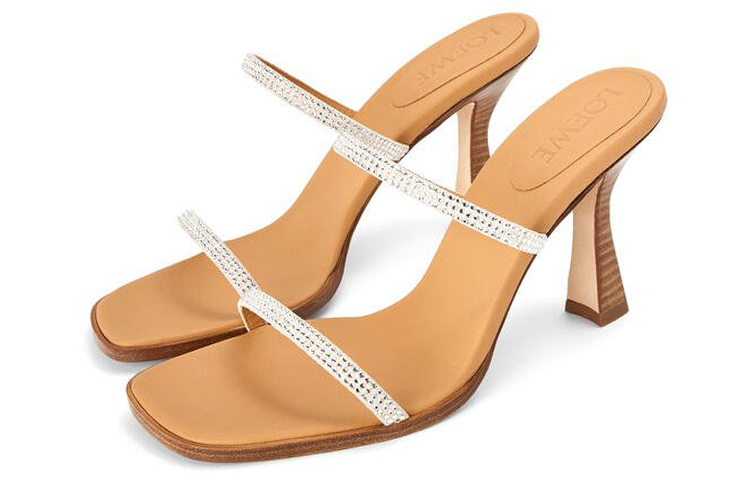 Lookbook (Women) LOEWE High Heel Fashion Sandals 'Silver Velvet Leather and Rhinestone Straps' L616465X23-1160