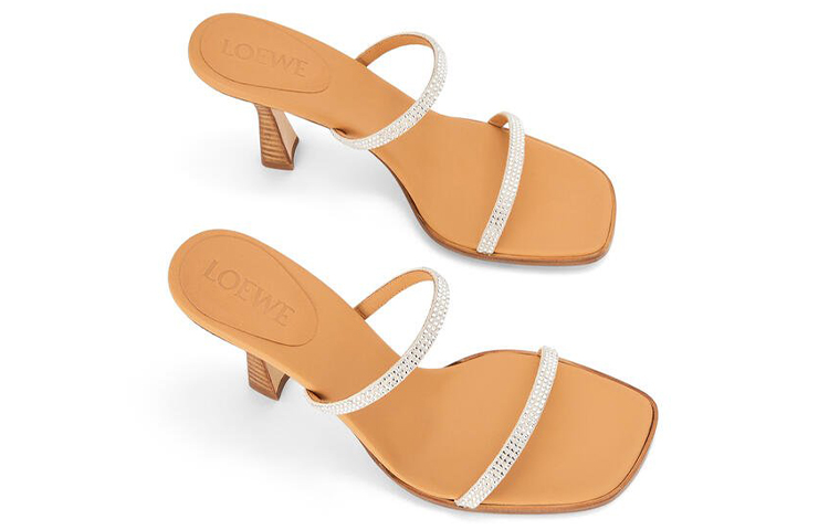 Shop (Women) LOEWE High Heel Fashion Sandals 'Silver Velvet Leather and Rhinestone Straps' L616465X23-1160