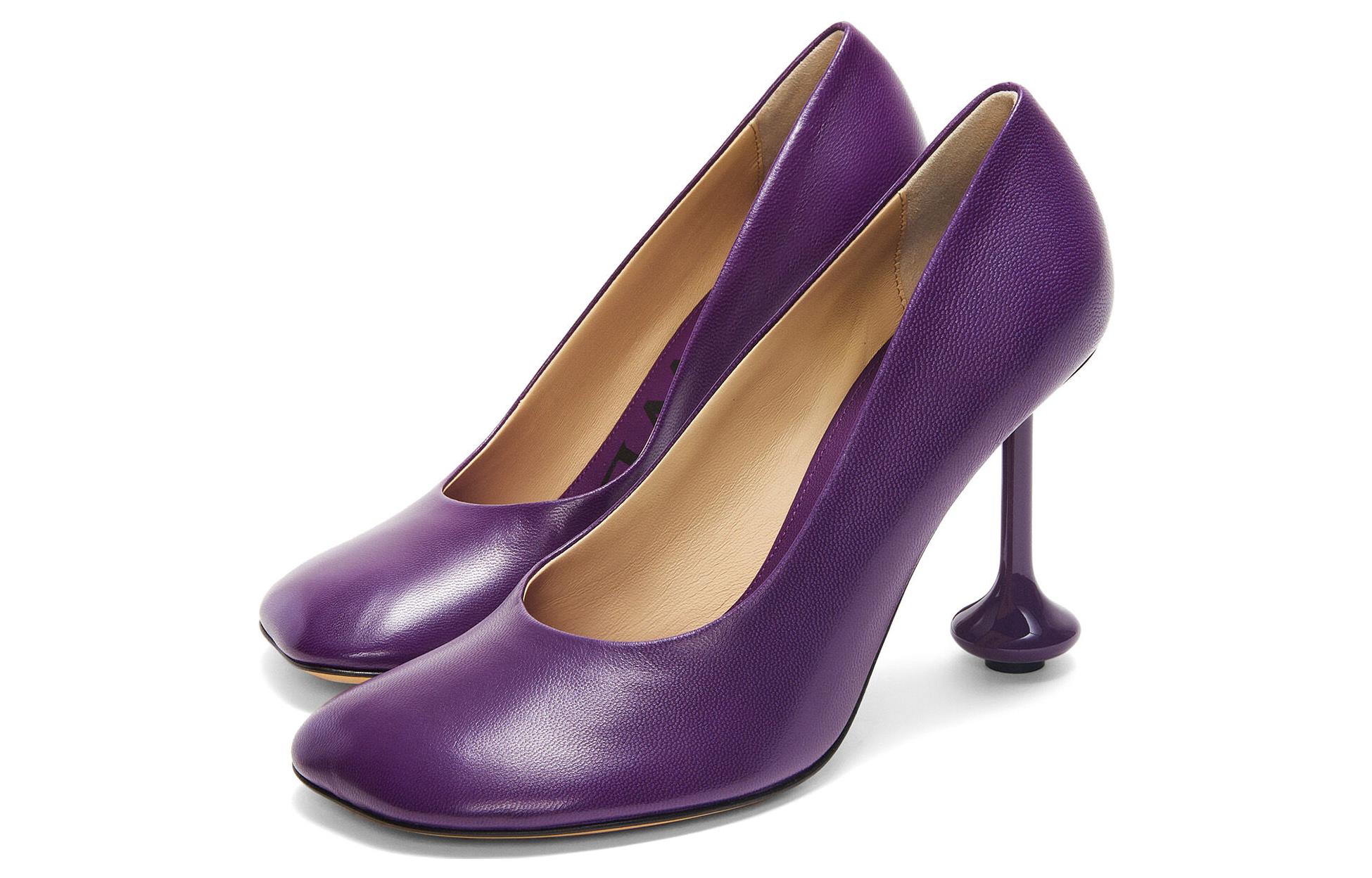 Lookbook LOEWE羅意威 羊皮 圓頭滑鞋 細跟 高筒鞋 9cm 女裝 紫色