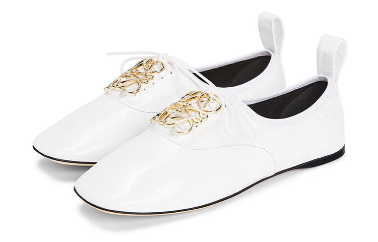 Lookbook (W) LOEWE Zapatos Planos de Piel con Cordones y Punta Cuadrada 'Blanco' L815S02X02-2100