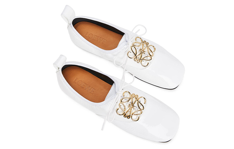 Shop (W) LOEWE Zapatos Planos de Piel con Cordones y Punta Cuadrada 'Blanco' L815S02X02-2100