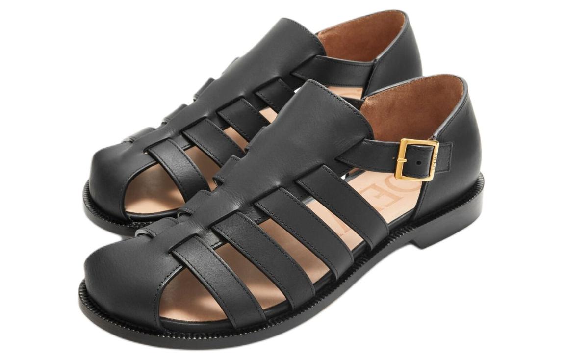 (W) LOEWE Leather Buckle Round Toe Sandal 'Black' 圖 3