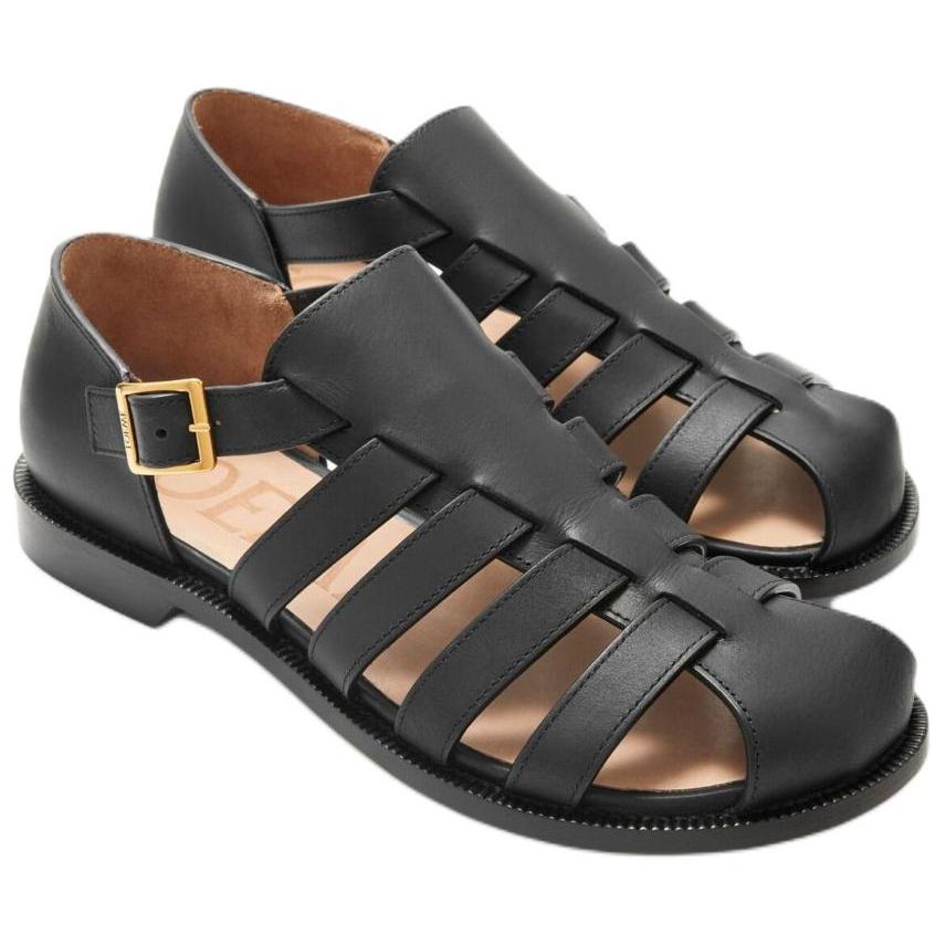 (W) LOEWE Leather Buckle Round Toe Sandal 'Black' 圖 4