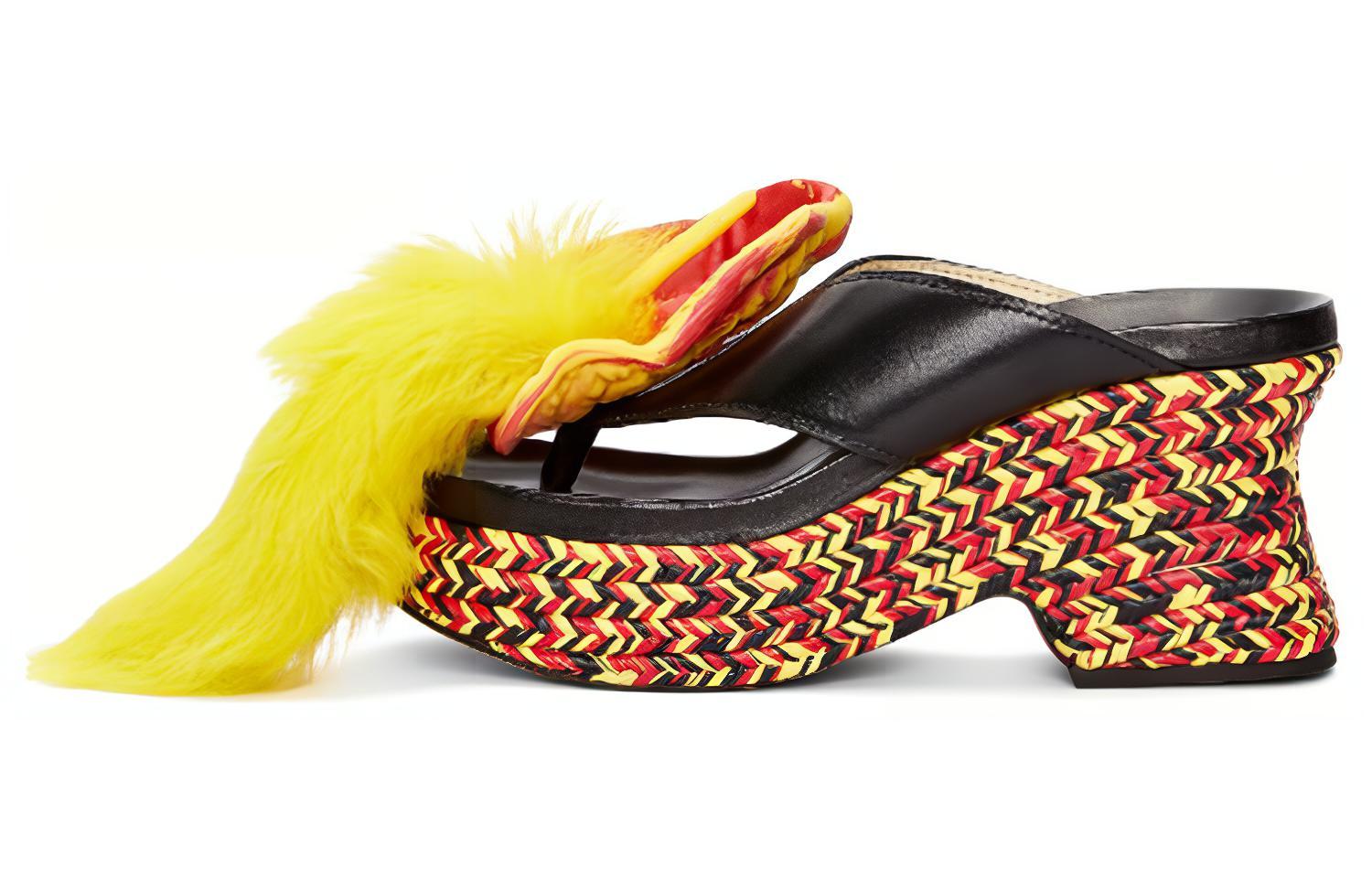 (Women) LOEWE Leather Espadrille Wedge Sandals 'Black Yellow' L814S10X01-1489