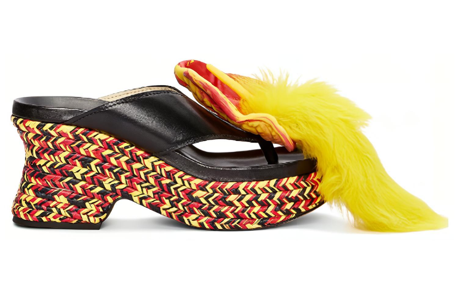 Order (W) Sandalias de Cuña de Esparto LOEWE de Cuero 'Negro Amarillo' L814S10X01-1489