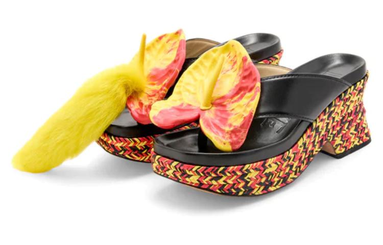 Lookbook (W) Sandalias de Cuña de Esparto LOEWE de Cuero 'Negro Amarillo' L814S10X01-1489