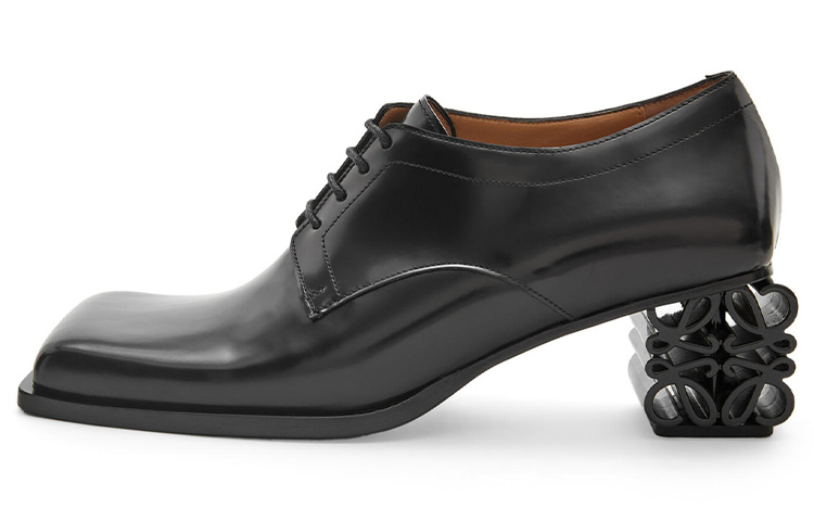 (Women) LOEWE Leather Fashion Lace-Up 'Cone Heel Black' L815S02X12-1100