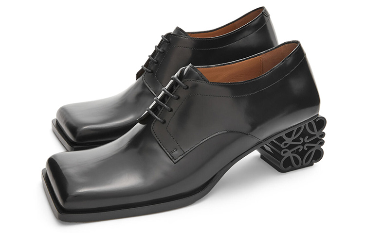 Order (W) LOEWE Kasut Kulit Fesyen Lace-Up 'Cone Heel Hitam' L815S02X12-1100