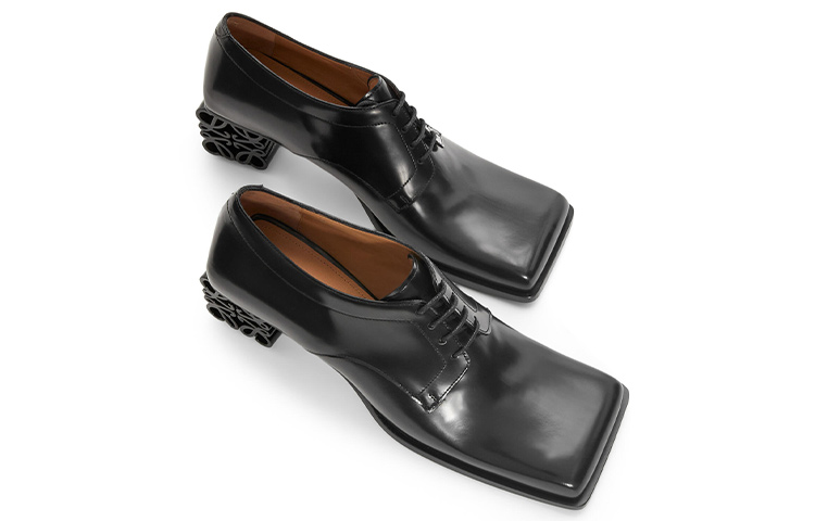 Lookbook (W) LOEWE Kasut Kulit Fesyen Lace-Up 'Cone Heel Hitam' L815S02X12-1100